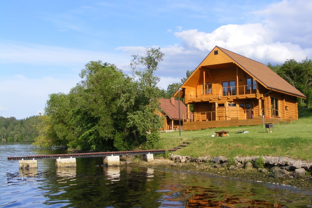 log home near river